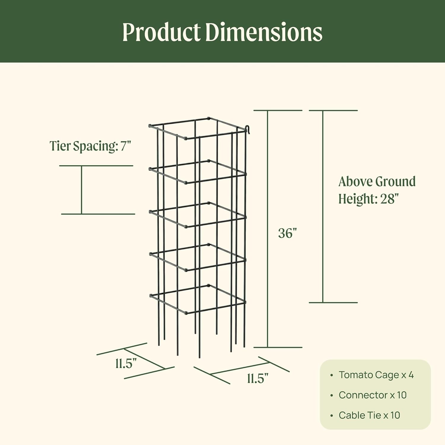 Vego Garden 4 Pack 11.5" Square Tomato Cage for Garden & Pots, Rust-Resistant Tomato Stakes Heavy Gauge Plant Cage Trellis Support for Climbing Vegetables Plants