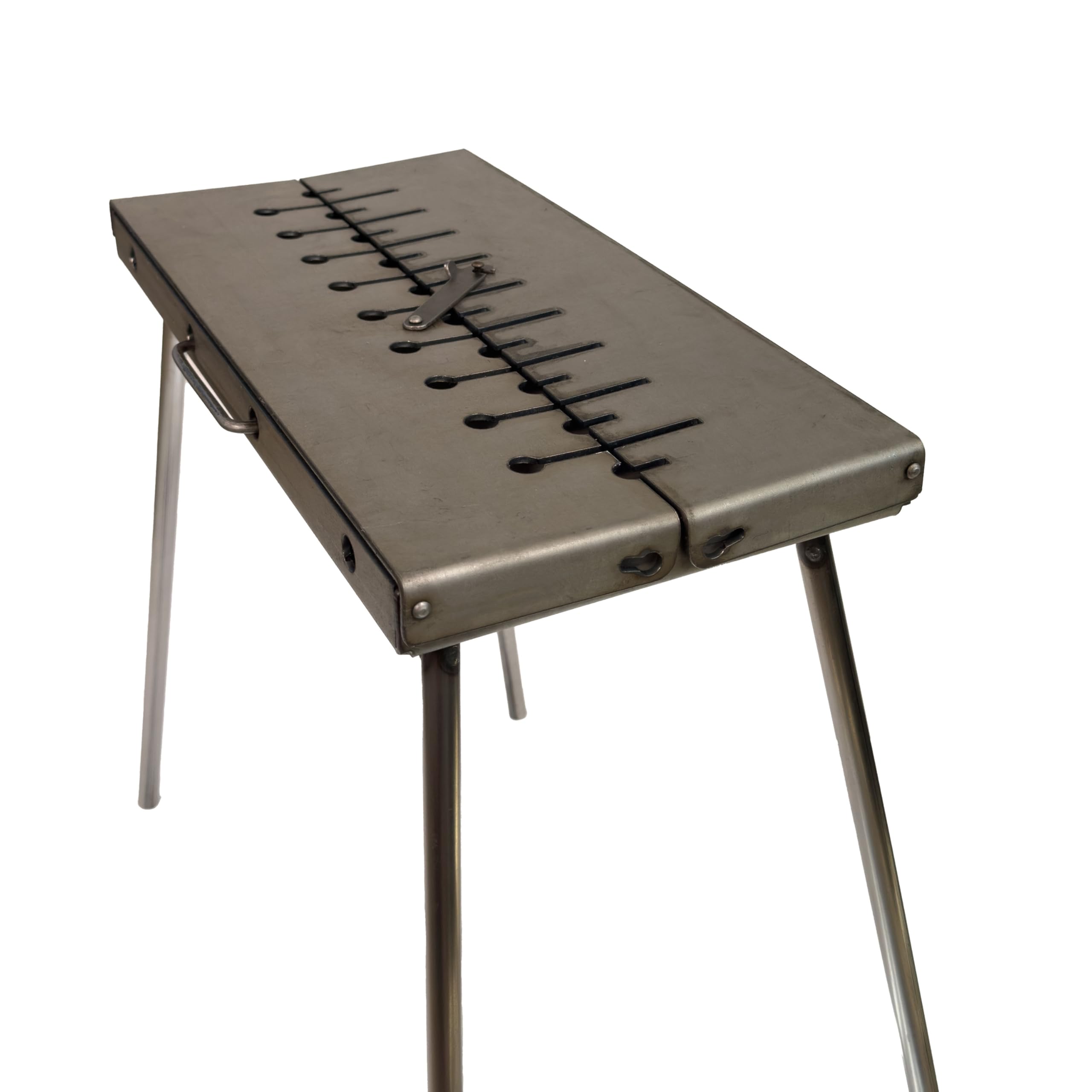 Mangal Grill Schaschlik Holzkohlegrill – Faltbarer BBQ Koffer-Grill aus 3 mm Stahl für 10 Spieße – Tragbarer Outdoor Kohlegrill für Camping, Garten, Picknick & Reisen