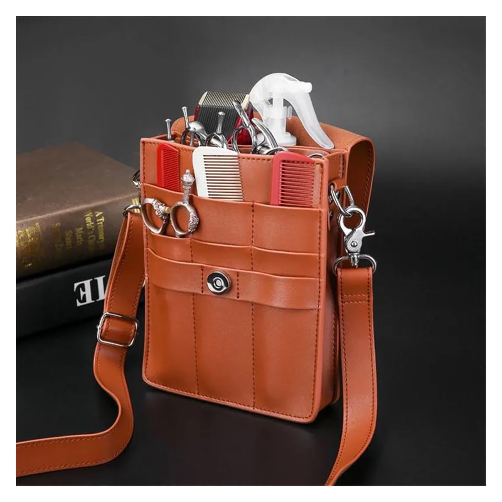 Friseurscheide Hüfttasche Professionelle Leder-Haarscherentasche, Gürteltasche mit Clips, Friseurscheren-Holster, Beutelhalter, Etui mit Hüftgurt(Brown)