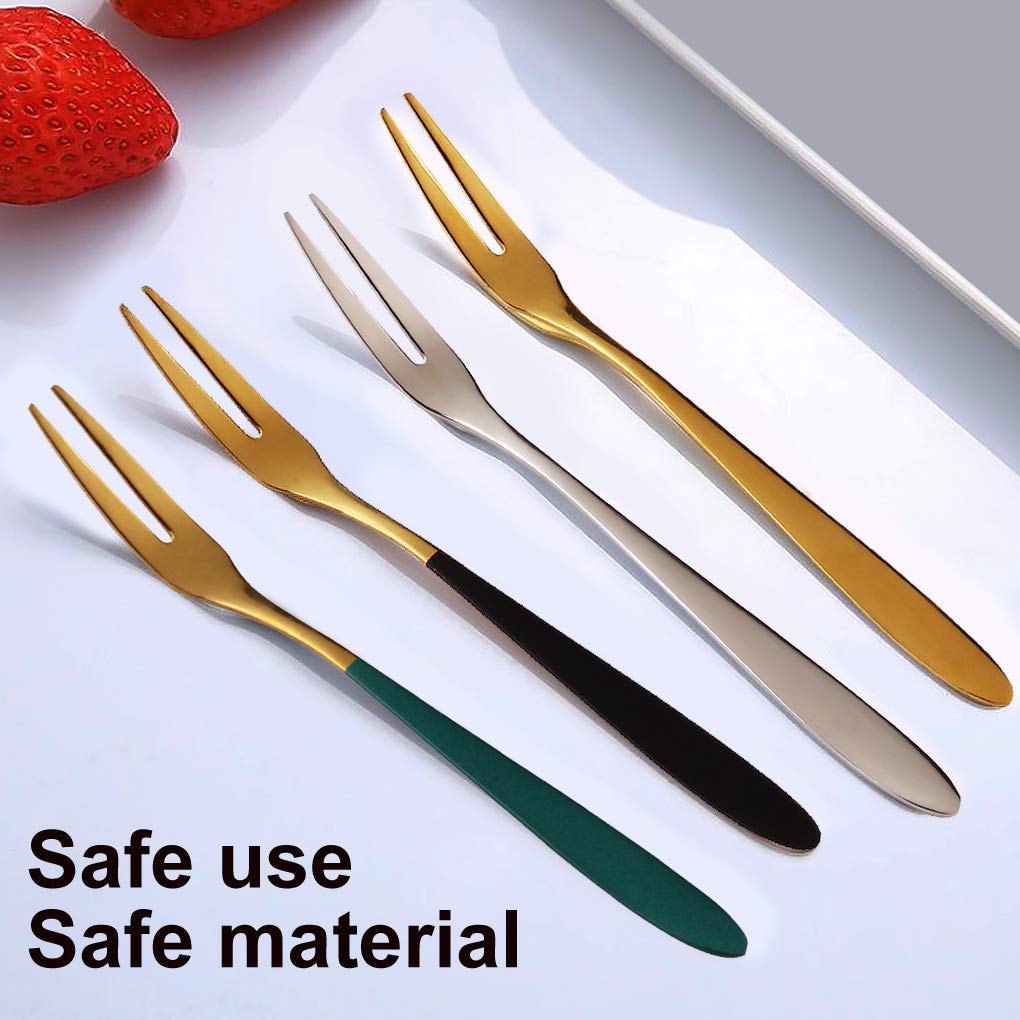 Mockery Fruit Fork Stainless Steel Tasting Appetizer Fork for Cake Dessert Salad Mooncake Mini Fruit Forks for Cake in Party Fork Restaurant Dessert Fork Portable Salad Fruit Fork (Black, Pack of 3) 1