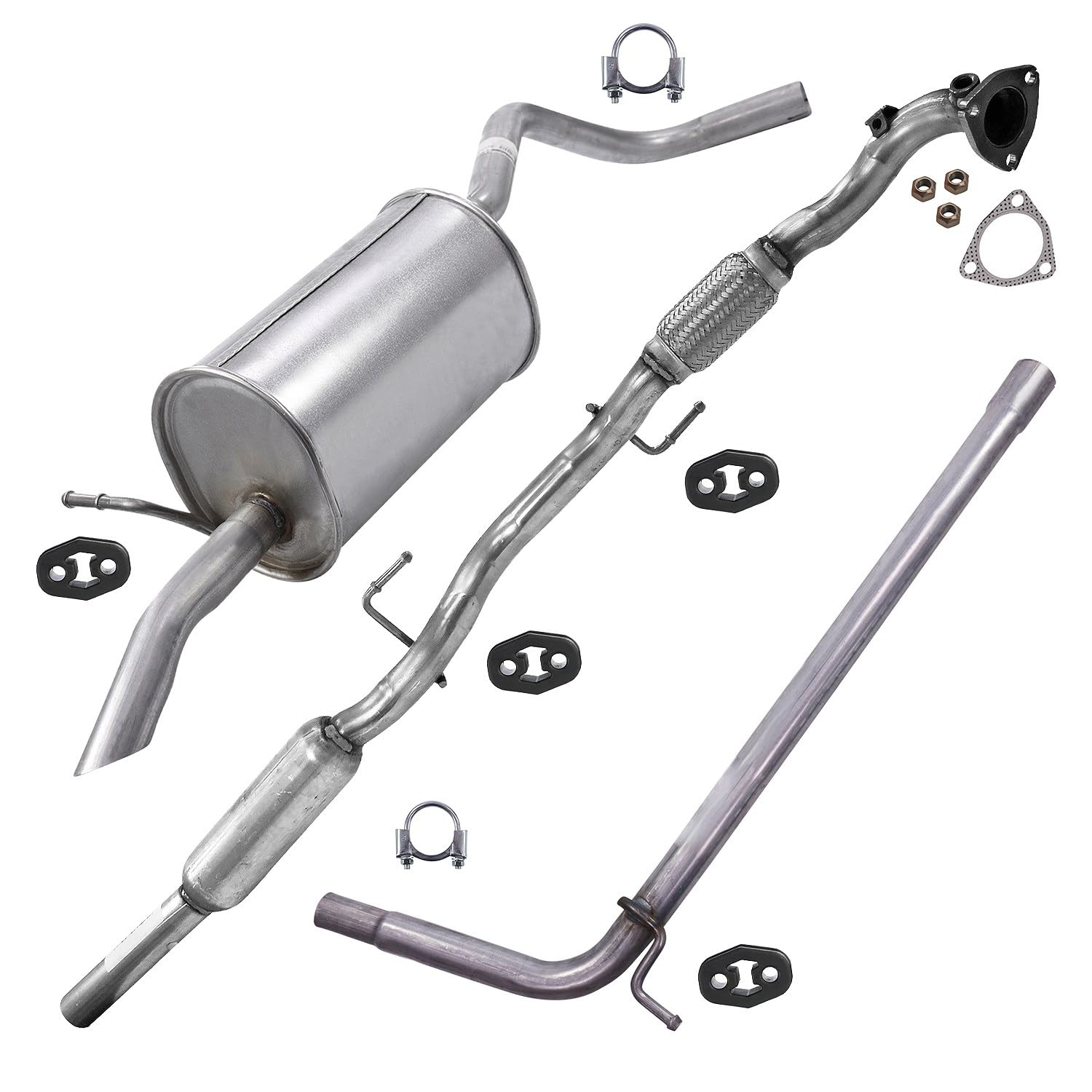 ATEC Germany Auspuff Schalldämpfer Set 1x Vorschalldämpfer, 1x Mittelrohr, 1x Endschalldämpfer, mit Montagematerial, mit Montagematerial Kompatibel mit VW FOX Schrägheck (5Z1, 5Z3, 5Z4)