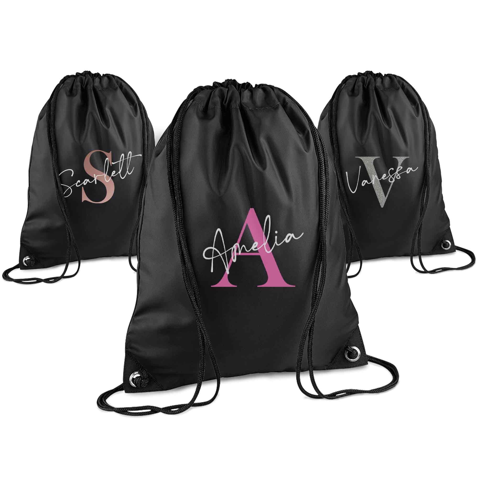 Print Maniacs Personalised Drawstring Bag for Kids Back to School PE Bag, Swim Bag with Name Ideal for Boys, Girls, Toddlers,and Primary School Students Perfect School Bag Black