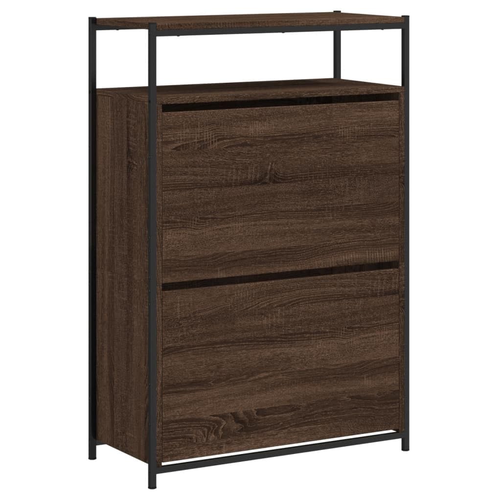 Scarpiera marrone effetto quercia in legno, 75 x 34 x 112 cm, sottile, con 2 alette e ripiano, salvaspazio, per corridoio, ingresso e scarpiera ordinata