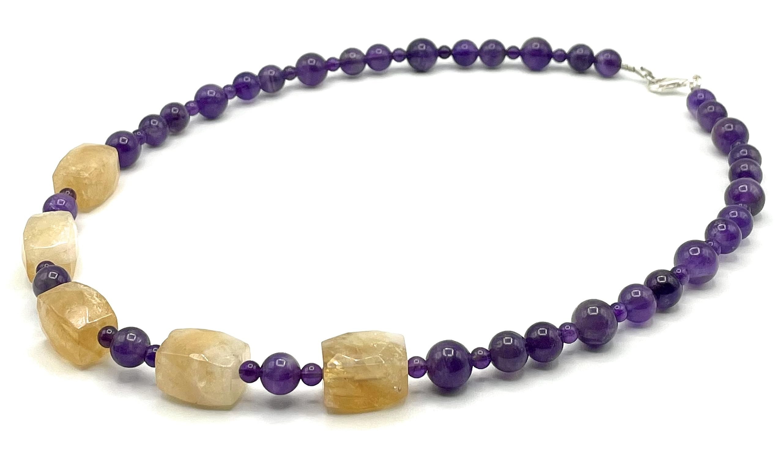 Collar de Citrino Amarillo y Amatista Viola, Plata 925, Joyas Artesanales de Piedras Naturales, Hecho a Mano en Italia