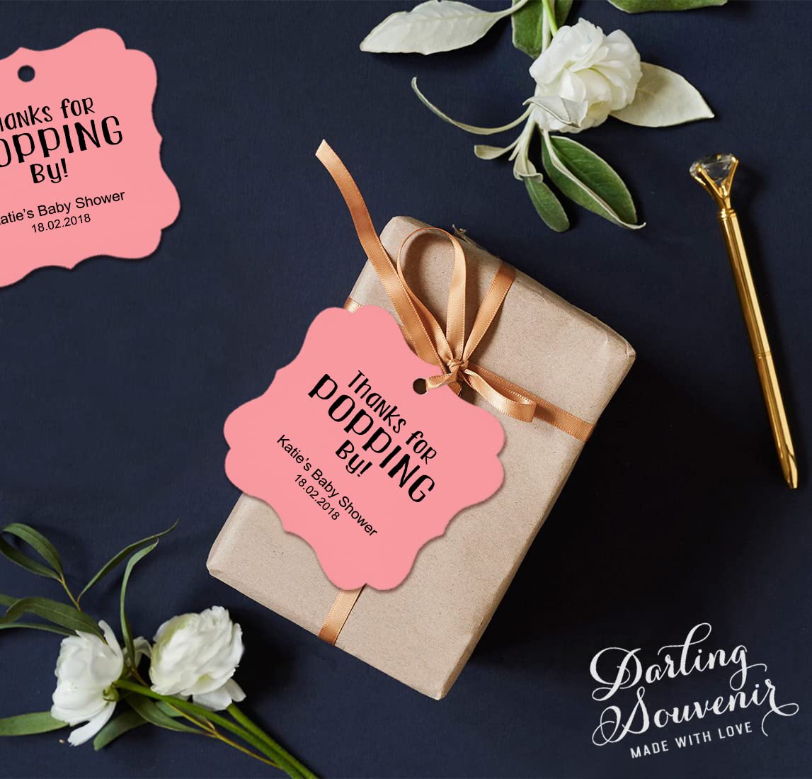 100 Etichette Regalo Personalizzate Per Baby Shower – "Thank You For Popping" – Rosate, 4x5.5 Cm, Progettate Da Darling Souvenir - 3