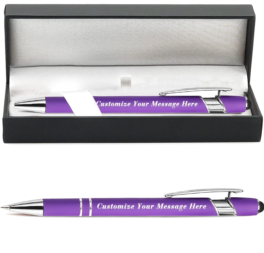 Farmelov Personalised Pen Bulk with Name Free Engraving,Custom Ballpoint Pens with Stylus,Engraved Text Message Logo,Customised Gifts for Business,Graduation,Wedding,Birthday,Christmas-Black Ink