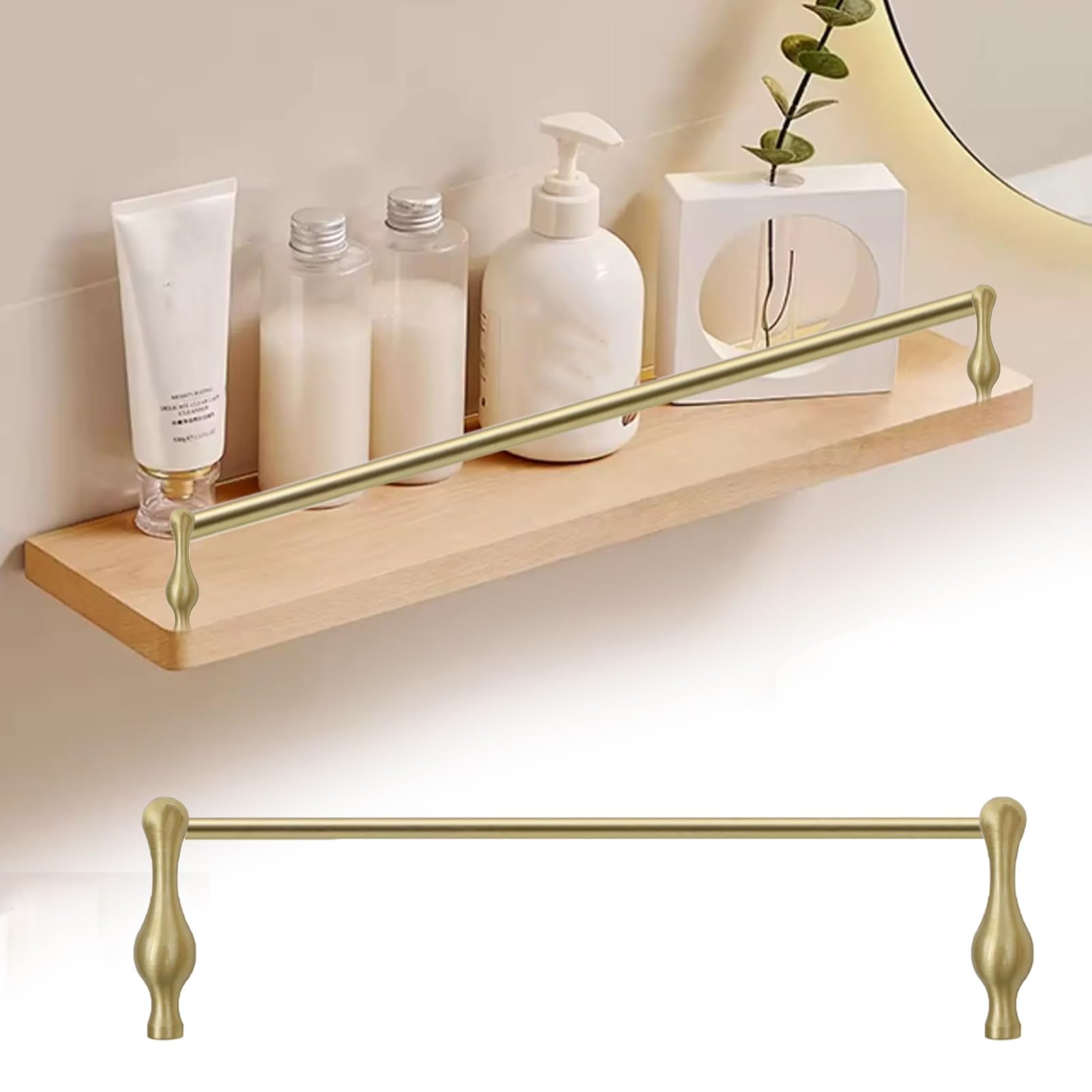 Solid Brass Shelf Rail for Bedroom/Shower/Toilet, Decorative Guardrails with Spindles Supports and Screws, Tipping Rails for Shelves Antique Gold(C,11.5inch/29cm)