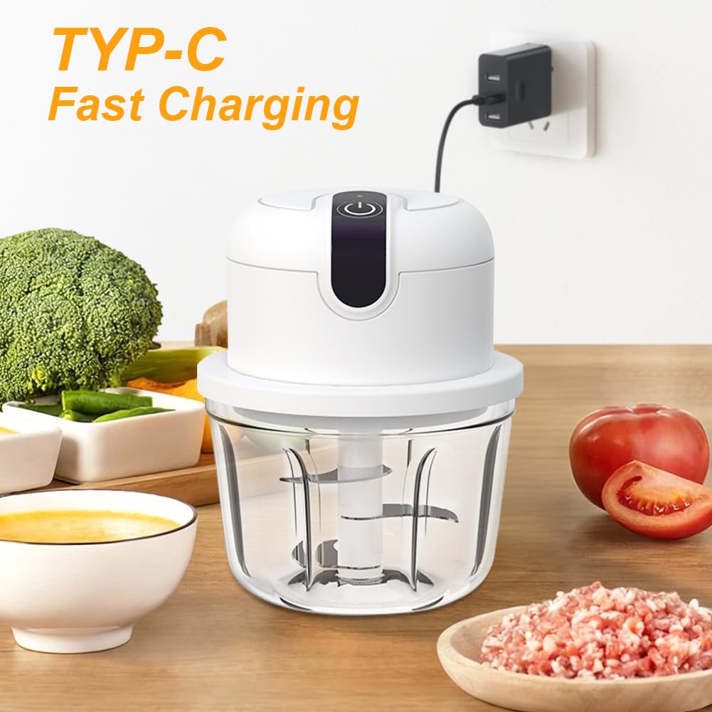 Tritatutto Elettrico da 23W, Forma Gatto,Ricaricabile USB, Mini frullatore, per Alimenti Aglio, Pepe, spezie, 250ml, con Lame in Acciaio, Piccolo Robot da Cucina,Bambini