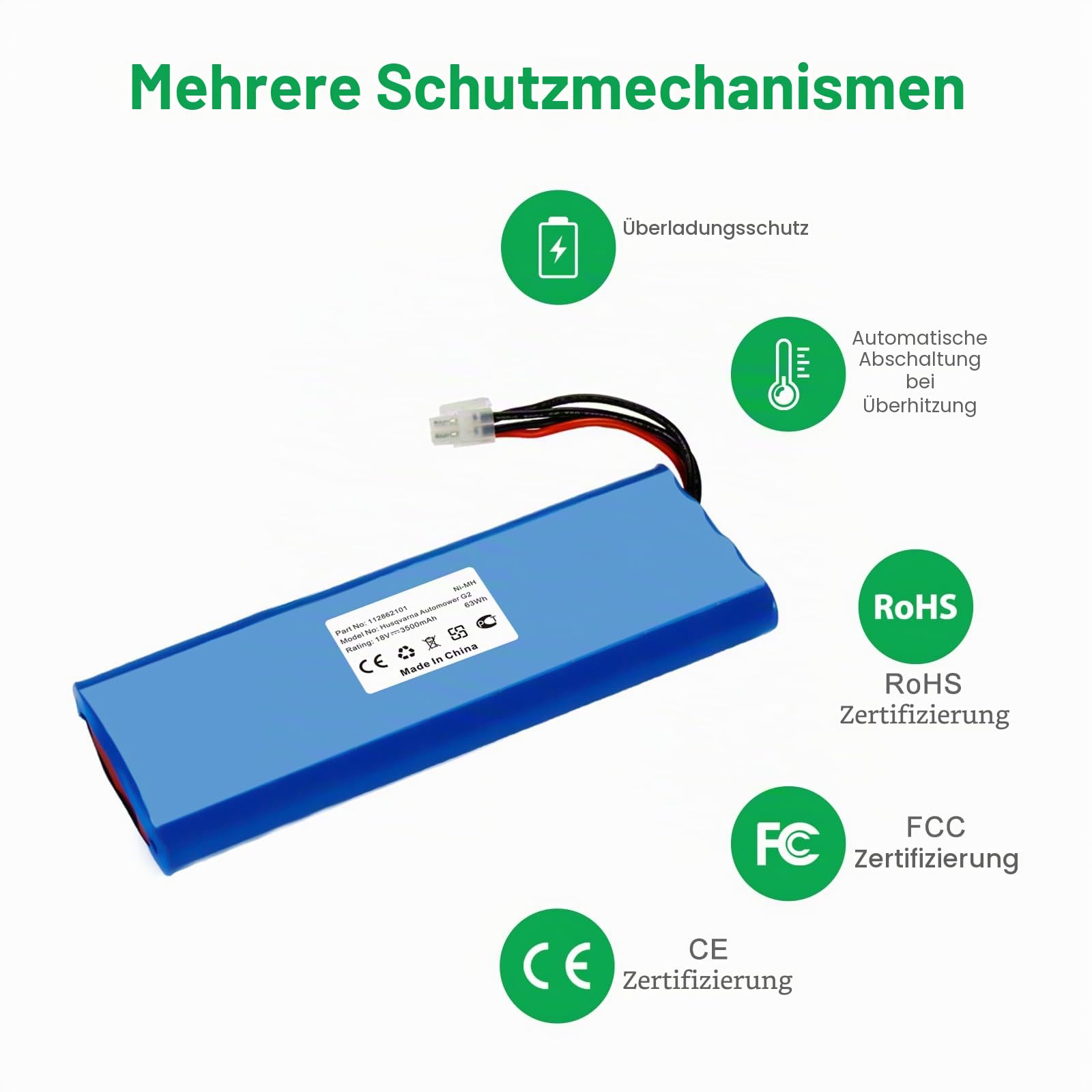 18V 3500mAh Ni-MH Akku für Husqvarna Automower 210C 220AC 230ACX 260ACX 265ACX SH G2(2004-2006) Solar Hybrid 112862101 AU-18C AU-18V 535120902 540059602 2 5400 059601 535120901 1192119010