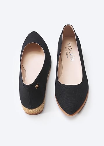 Vista 3 de Viscata Rubina Sandalias planas de lona hechas a mano de 1 14 pulgadas para mujer con lona de algodón transpirable, forro de cuero de primera