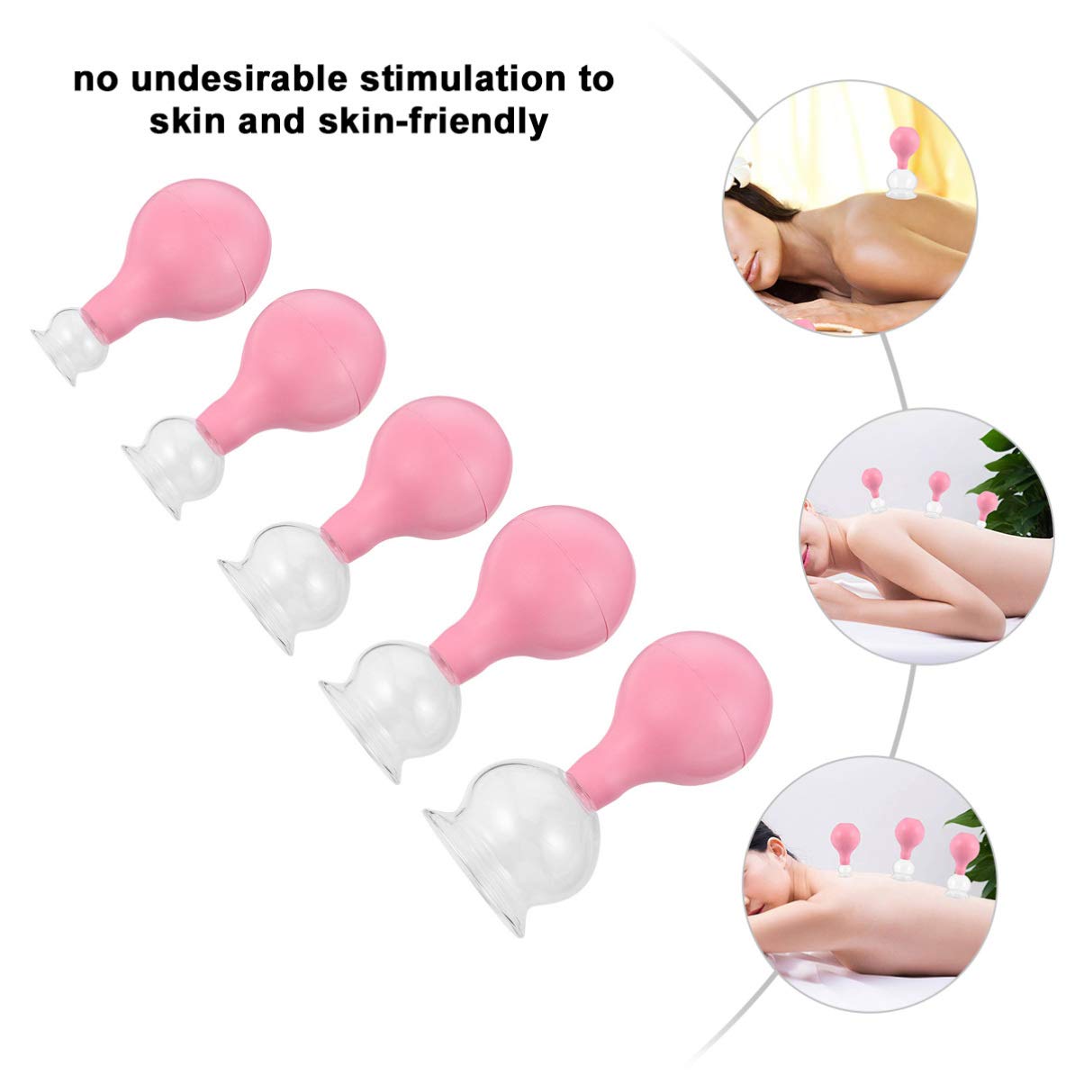 FOOJo 5-teiliges Schröpfset aus Glas, Gummikopf, Glasmassage, Vakuum-Saugnäpfe, chinesischer Körper, Schröpfbecher für Körper, Gesicht, Beine, Arme (Rosa)