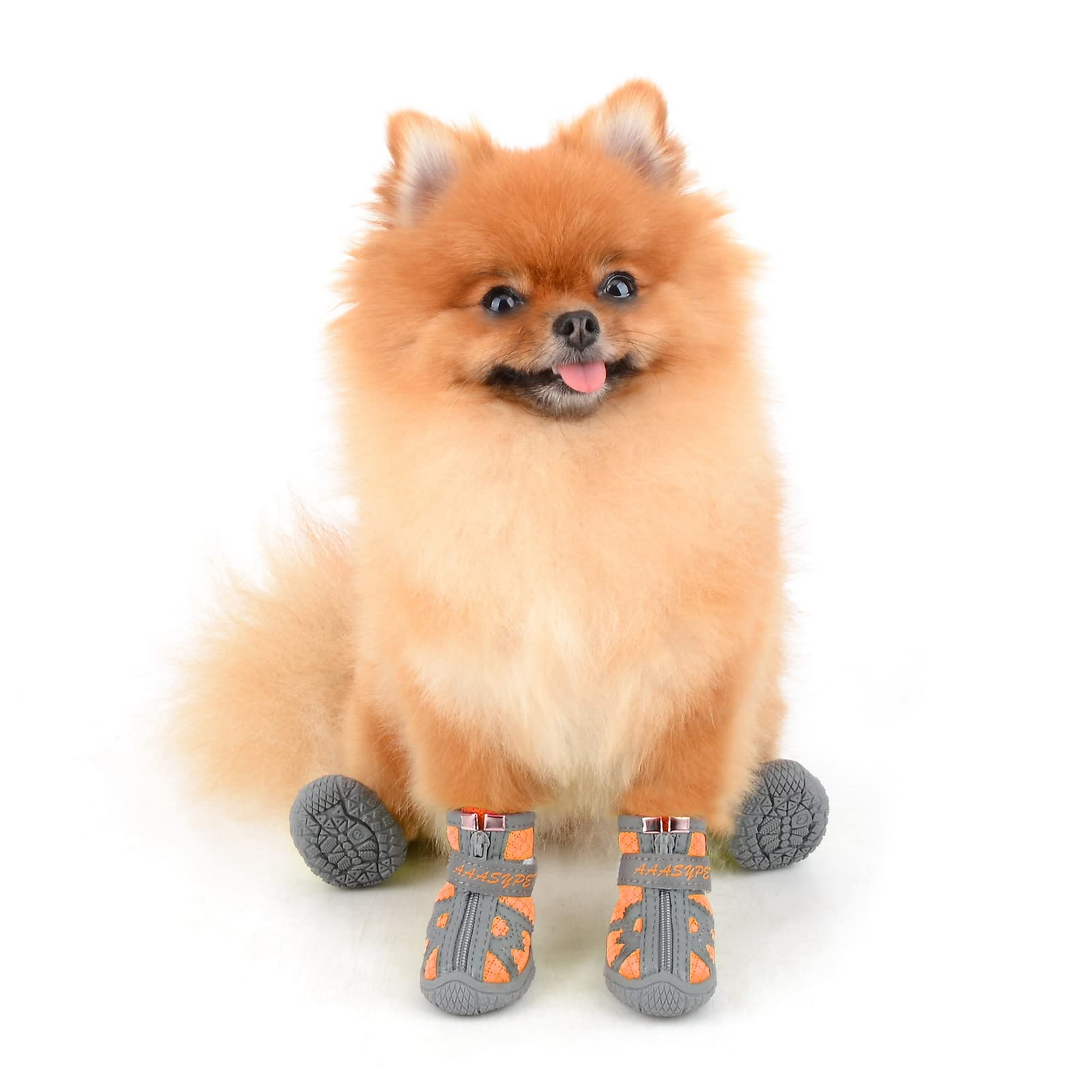 SMALLLEE_LUCKY_STORE Chaussures de d'été pour Chiens de Petite et Moyenne Taille,Respirantes en Maille aérée Protection des Pattes réfléchissantes antidérapante Trottoir Chaud, Orange 1#