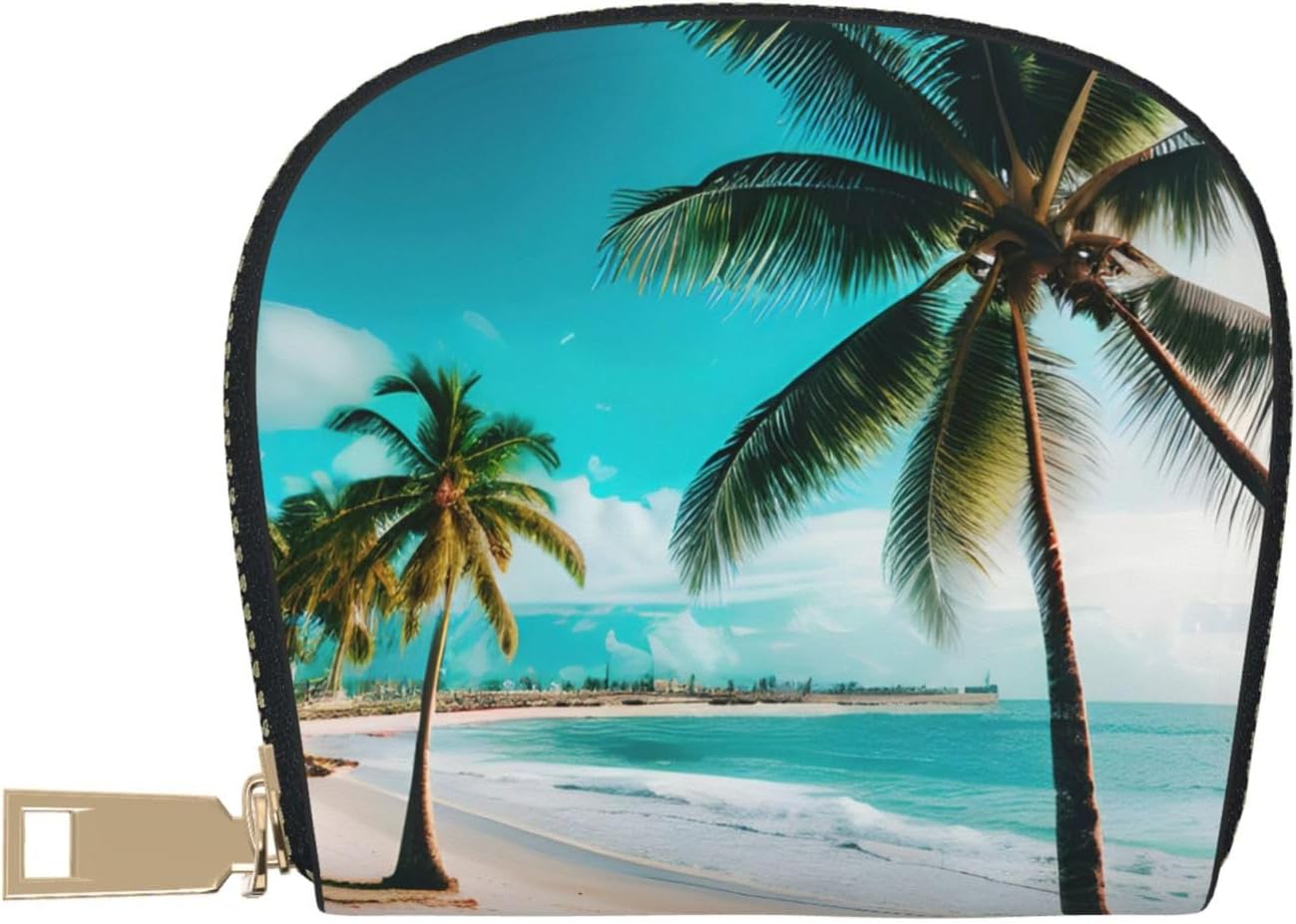 Beach Palm Trees print Wallet Credit Cards Holder Business Card Case for Men Women Compact Size for Adults