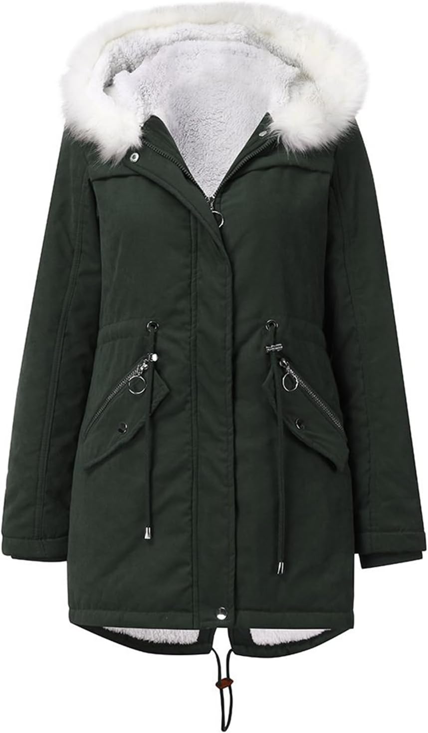 Women's Winter Hooded Jacket Collar Parka Mid-Length Warm Thickened Puffer Coat