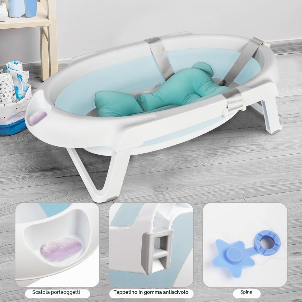 OHMG Vasca da bagno per neonati,pieghevole con supporto antiscivolo,per neonati,vaschetta bagnetto neonato,vasca neonato bagnetto,fasciatoio con vaschetta bagnetto (Verde -66 * 61 * 82cm)