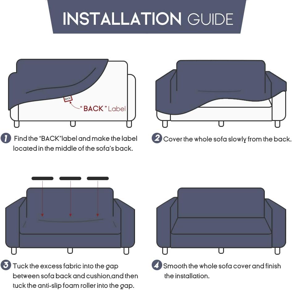 NICEEC Sofa Slipcover Grey Sofa Cover Two-Tone 1 Piece Easy Fitted Sofa Couch Cover Universal High Stretch Durable Furniture Protector with Skirt Country Style (3 Seater Gray)