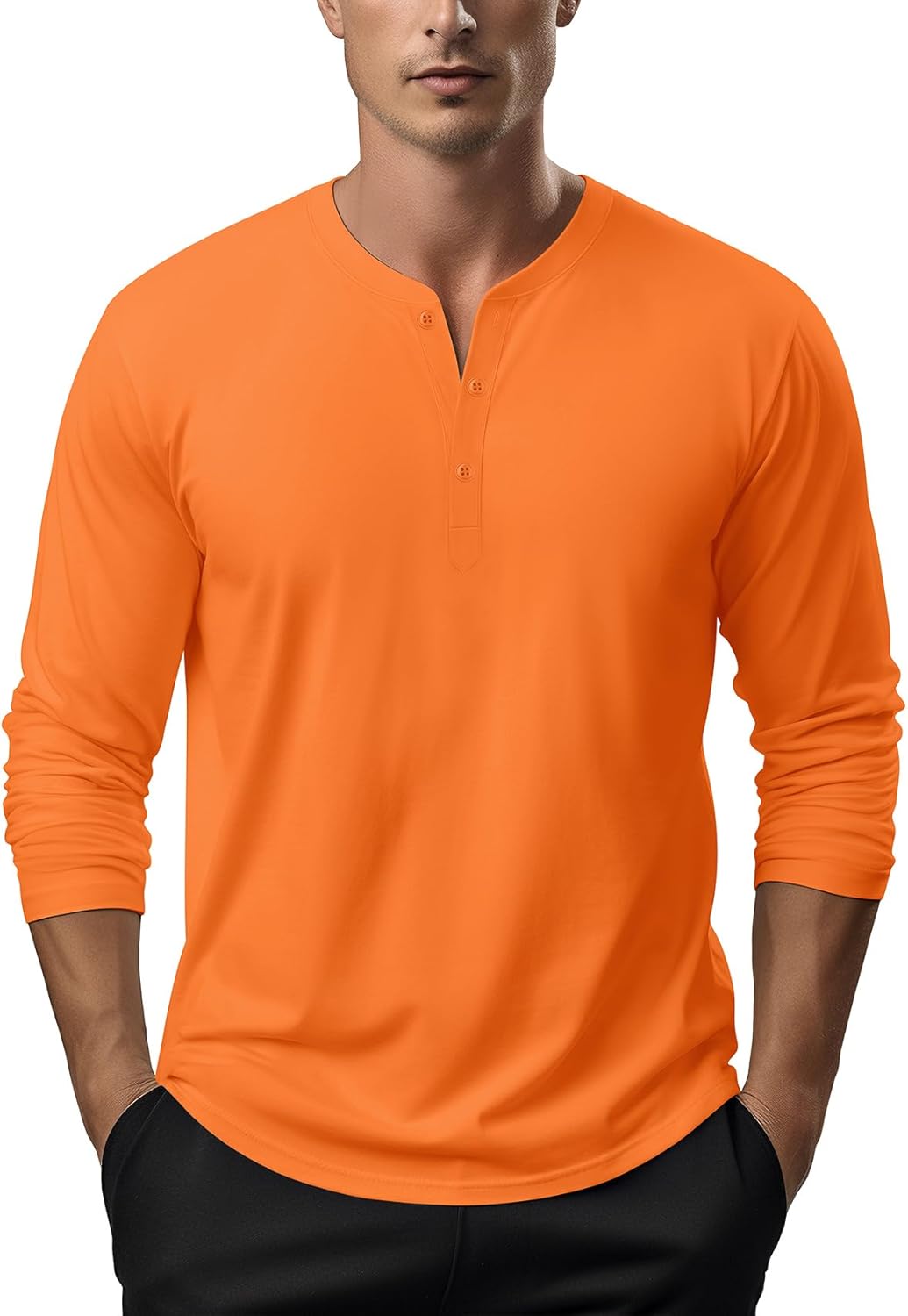 Zengjo Mens Henley Shirts Long Sleeve Casual 3 Button T-Shirts Cotton Blended Tee - Image 2