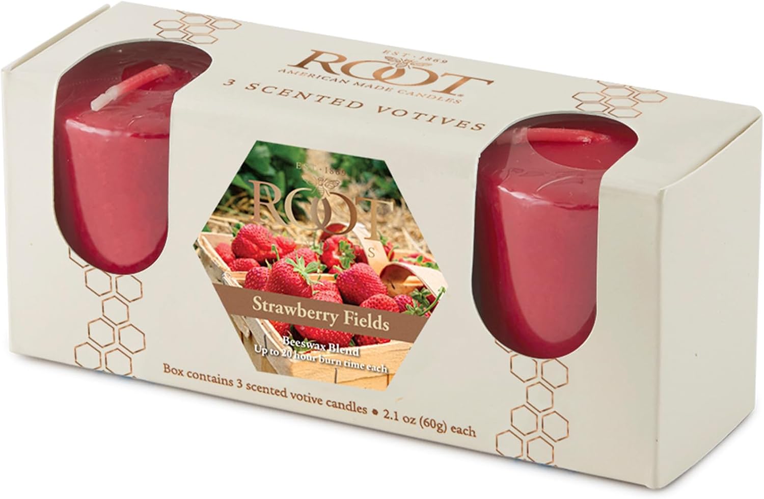 Root Candles Scented Votive Candles 20-Hour Beeswax Blend Premium Handcrafted Bulk Candle Pack, 3-Count Votives, Strawberry Fields