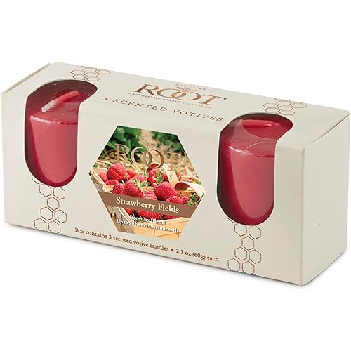 Root Candles Scented Votive Candles 20-Hour Beeswax Blend Premium Handcrafted Bulk Candle Pack, 3-Count Votives, Strawberry Fields