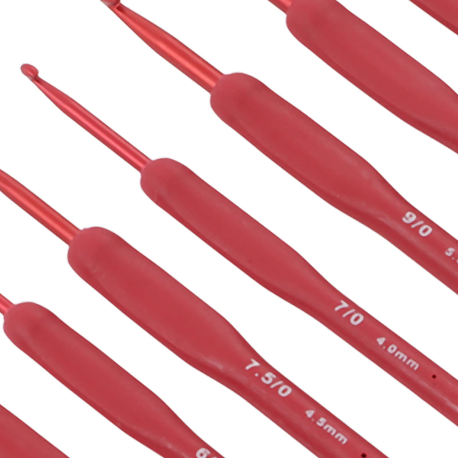 9pcs Red Aluminium Crochet Hooks Ergonomic Silicone Grip Portable Knitting Needles Set Weaving Household