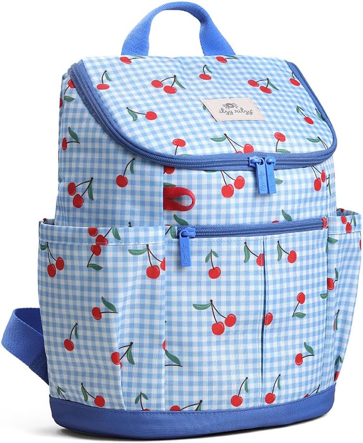 Itzy Ritzy Toddler & Kids Backpack - Lightweight Preschool & Elementary School Bag with Padded Straps, Trolley Sleeve, 2 Side Pockets, Tablet Sleeve & Name Label (Cherries)