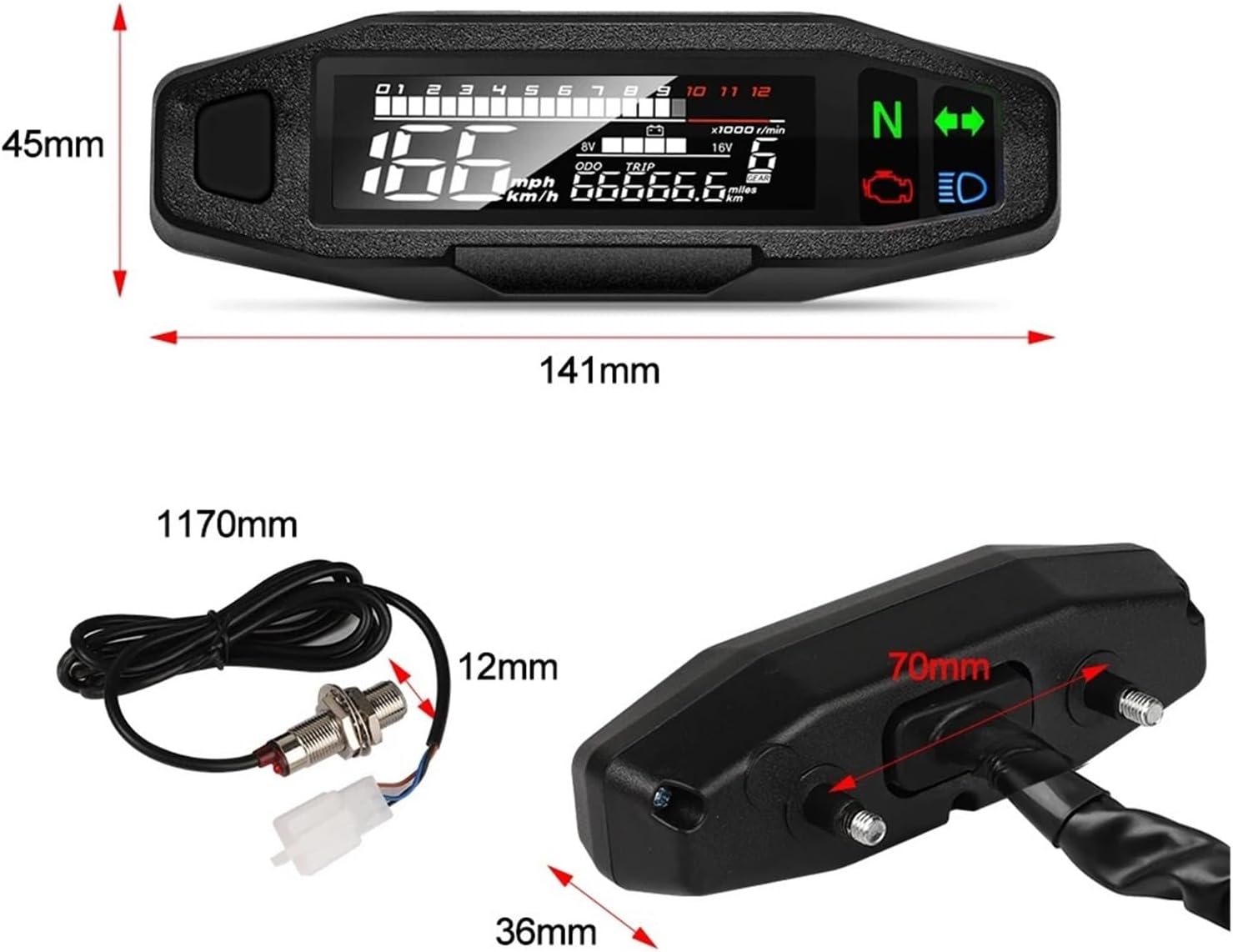 Speedometer Odometer Motorbike Motorcycle Meter Speedometer Universal Digital Dashboard Instrument KMH Meter Gauge Tachometer Panel Motor Accessories