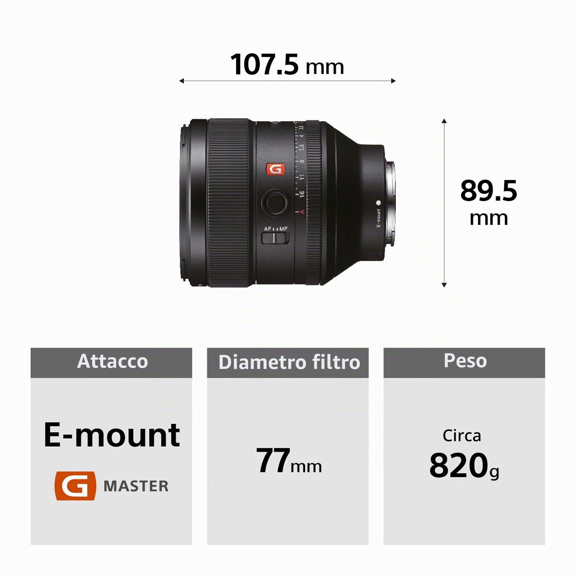 Sony FE 85mm f/1.4 GM Obiettivo a Focale Fissa, Full-Frame, SEL85F14GM
