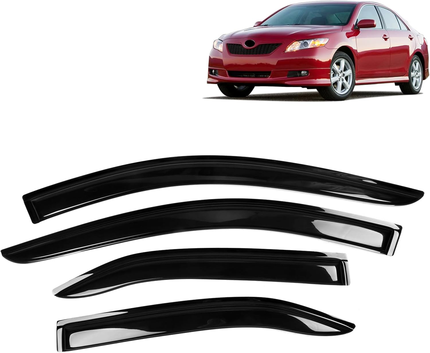 FREEMOTOR802® Tape-on Side Window Visors Wind Deflectors Rain Guards Vent Visors, Compatible with 2007-2011 Toyota Camry, Slim Style Smoke Tinted Acrylic 4 Pieces