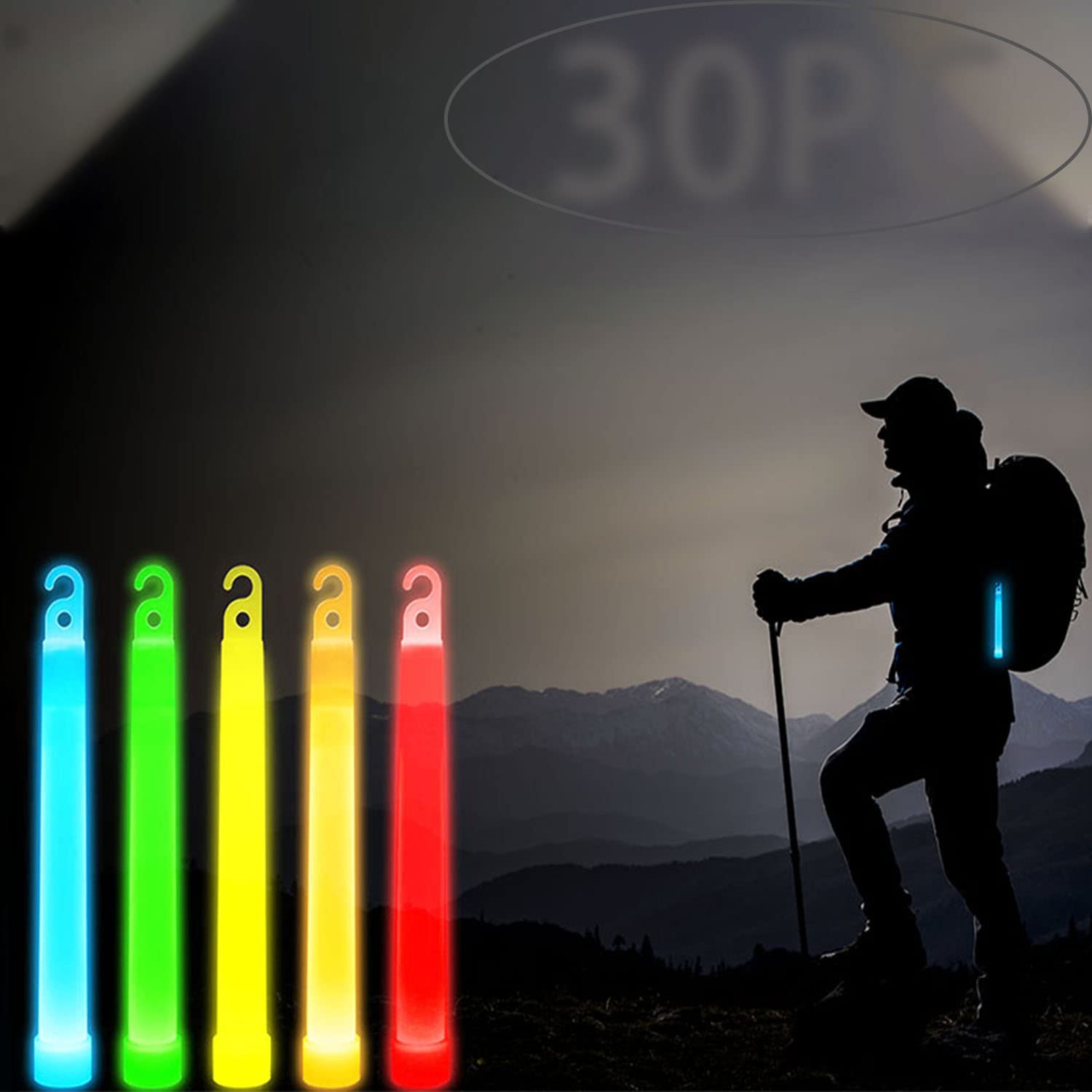 DPGAB 30PCS 6 Inch Large Glow Sticks - Non-Toxic Light Up Neon Sticks with Hook for Camping & Hiking