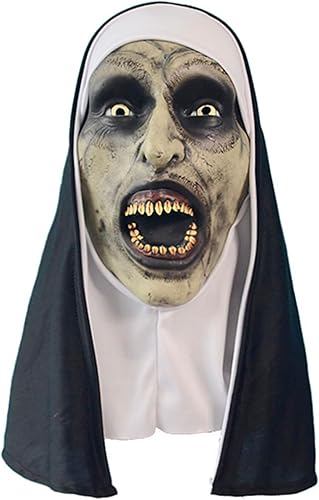 Máscara de monja del diablo Valak con pañuelo, máscara de monja demonio de cabeza completa, máscara realista de monja malvada, máscara de monja del