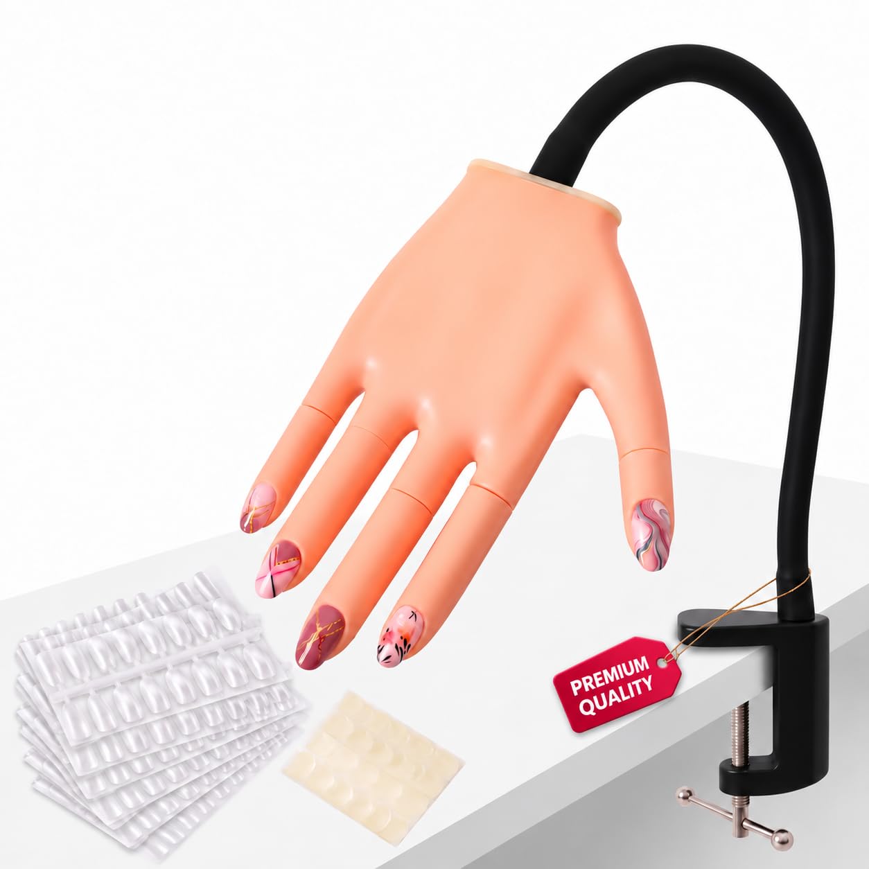 Professional Portable Acrylic Nail Practice Hand – Flexible Mannequin Finger Model for Nail Tech Beginners & Table Desk Training Kit