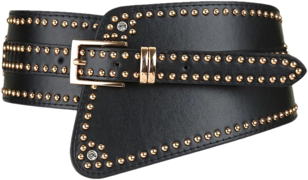 Pulcykp Women Wide Waist Sealing Rivet Decorative Dress Belt All Around Elastic Super Wide Waistband