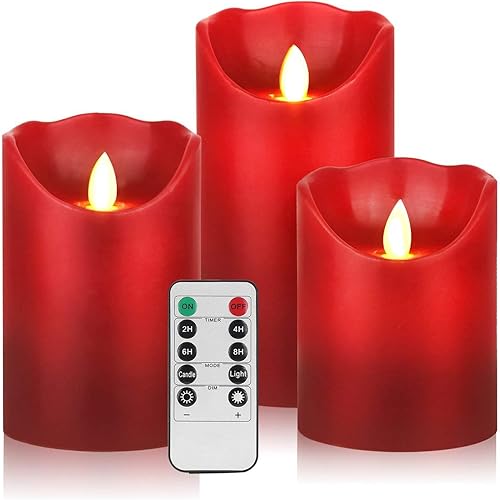 YIWER Juego de 3 velas sin llama, 3.15 x H 456 pulgadas, pilares de cera real, no de plástico, incluyen llamas LED bailarinas realistas y control