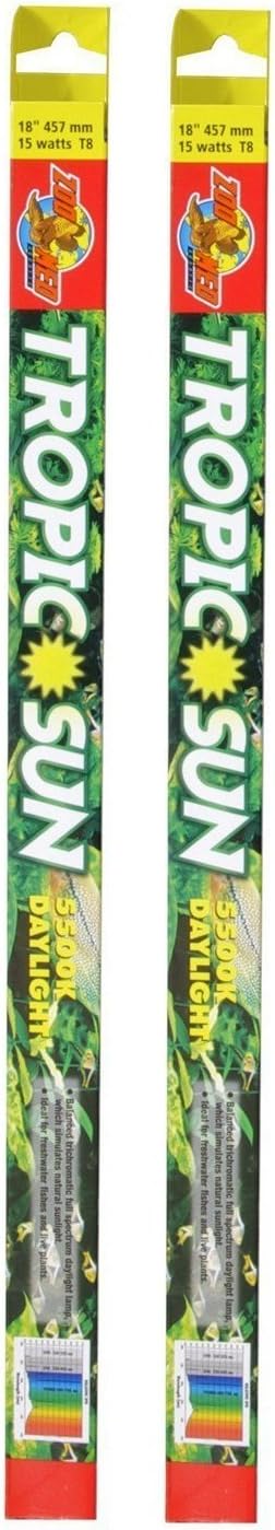 (2 Pack) Zoo Med Tropic Sun 5500K Daylight Fluorescent Bulb T8 15 Watt, 18-Inch