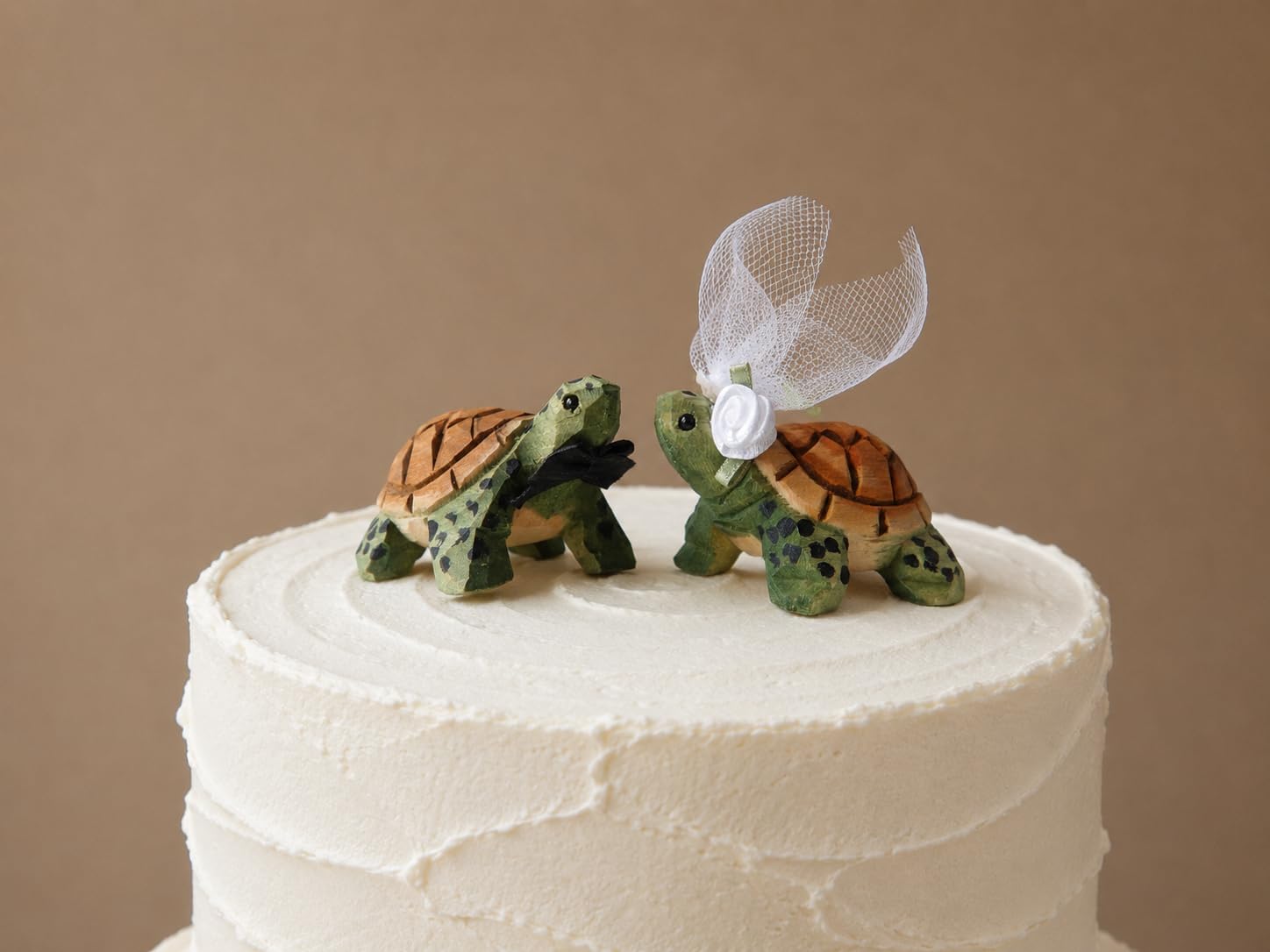 Turtle tortoise figurine Cake Topper Bride & Groom Love Wedding Engagement Anniversary Carved Wood Statue