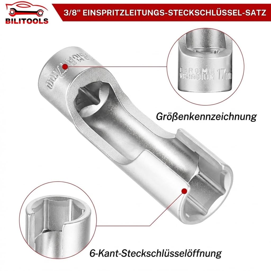 BILITOOLS Leitungsschlüssel Satz 7-tlg, geschlitzte Steckschlüssel 10-19 mm