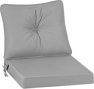 Stuhlkissen Outdoor mit Bändern, wasserdichte Schaumstoff Sitzkissen, Lounge Sitzpolster Balkon und Gartenmöbel-Kissen, Loungekissen Gartenpolster Auflagen für Rattanmöbel, 50X50, Hellgrau
