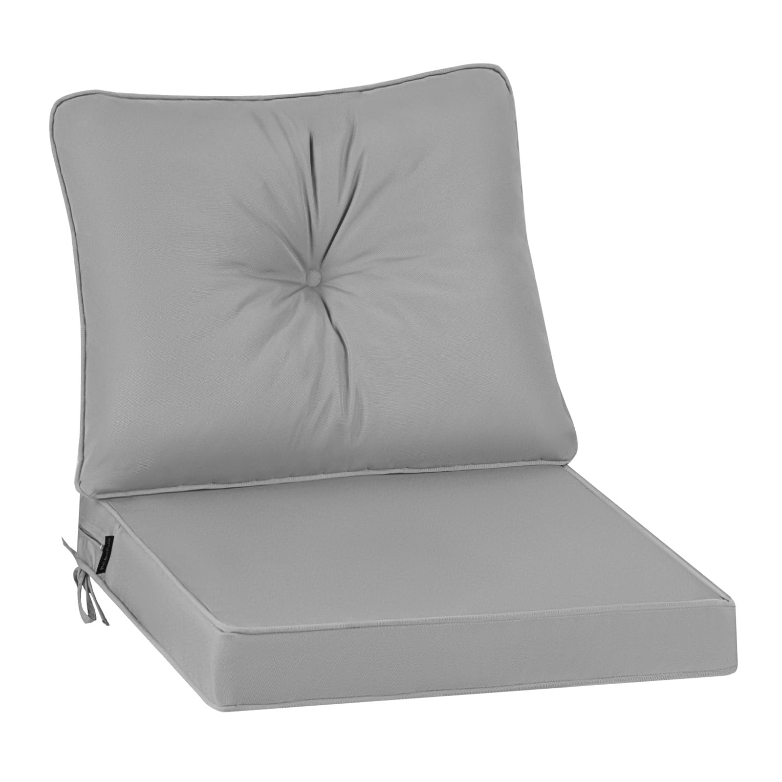 PRIMEPATIO Outdoor Garden Chair Cushion with Backrest, 7cm Thick Waterproof Patio Seat Pad for Low-Back Sofa Chairs, Replacement Garden Furniture Cushion with Ties, 50 x 50cm, Grey