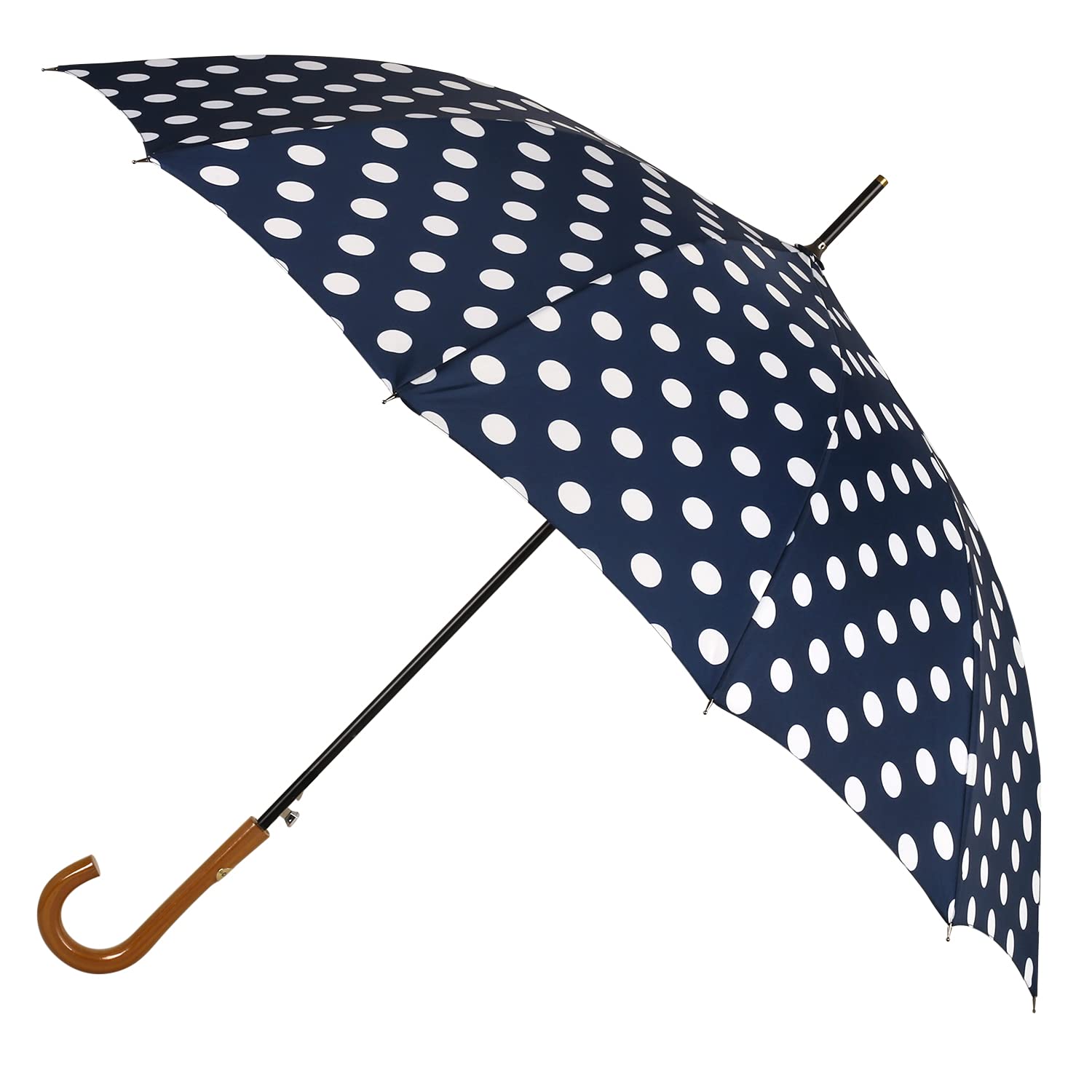 Agaric Classic Wooden Hook Handle J Stick Umbrella Auto Open Windproof Umbrella for Women (Navy Blue)