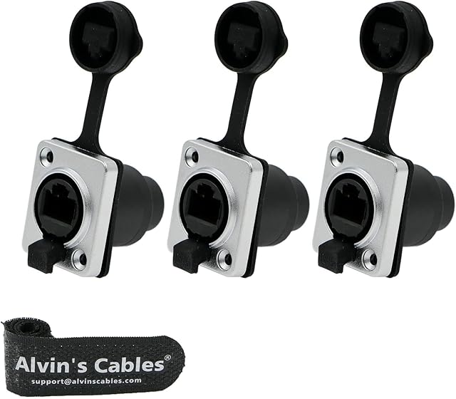 Alvin's Cables RJ45 Waterproof Coupler Socket Connector IP65 Ethernet Panel Mount RJ45 Connector Black 3 Pcs