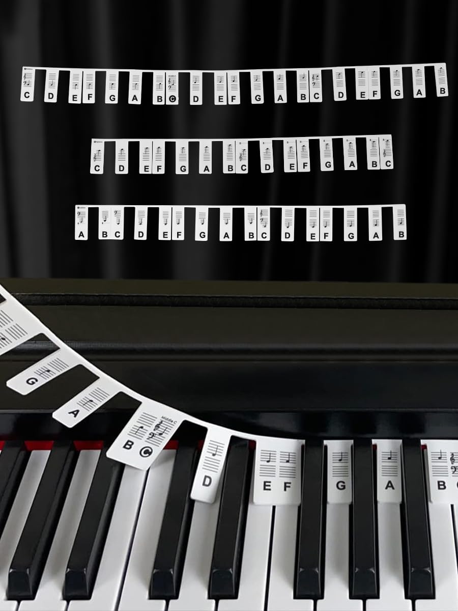Piano Keyboard Note Labels, Silicone Piano Keyboard Stickers Guide for Beginners, 88 Keys Full Size, No Need Stickers, Reusable (Black)