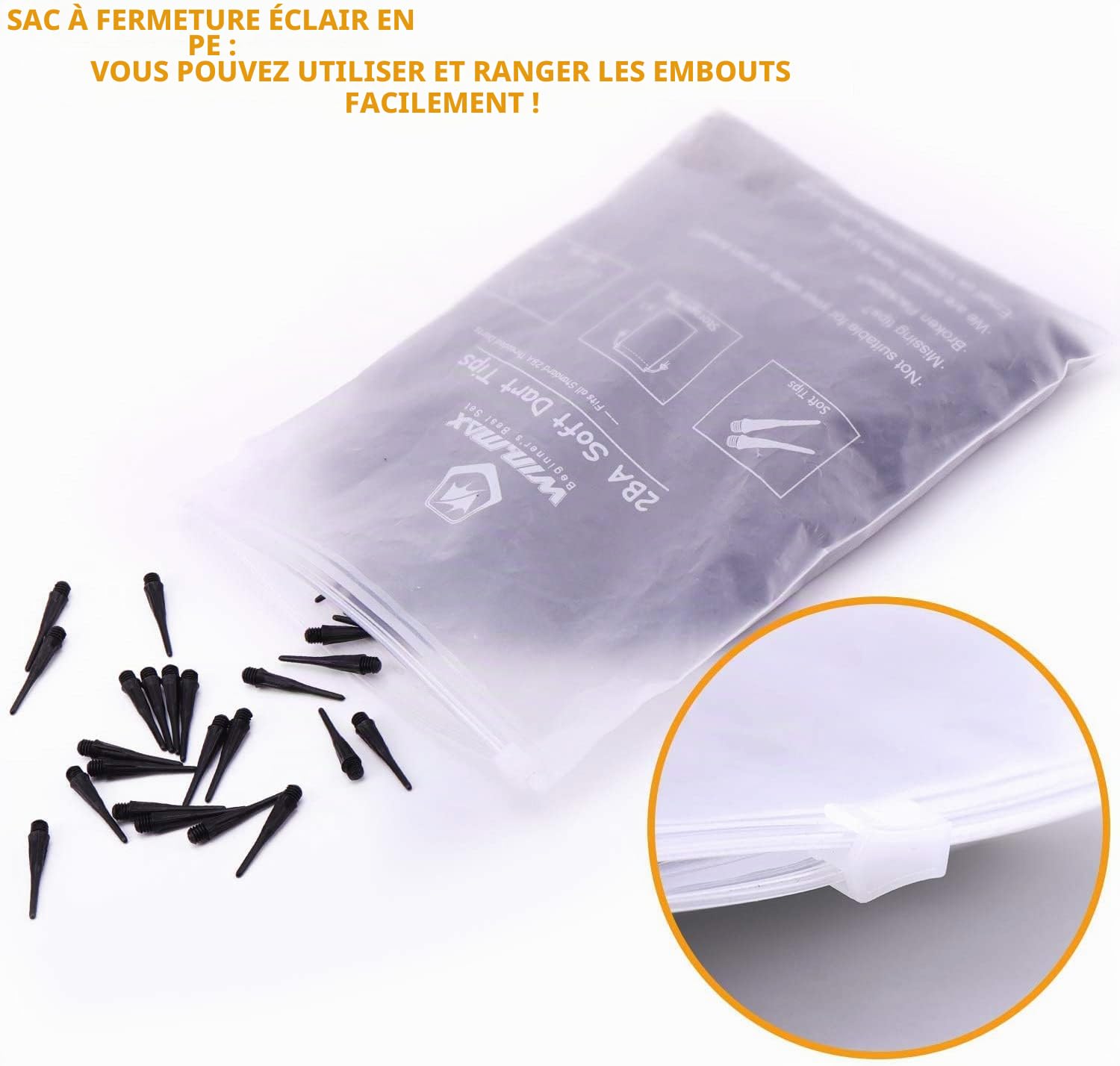 WIN.MAX 1000 Pointes,Pointe flechette Plastique,Pointes De Fléchettes en Plastique pour Fléchettes Électroniques, Pointe de Fléchette Souple, Filetage 2BA, Cadeau: Sac De Flanelle et Tool