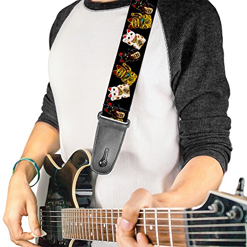 Buckle-down Sangle de guitare 34-60″ Maneki Neko Lucky Cats Gold/Black/White - Les Beatles, Paul McCartney, John Lennon, RIngo Starr, George Harrison Buckle-down Sangle de guitare 34-60" Maneki Neko Lucky Cats Gold/Black/White – Image 3
