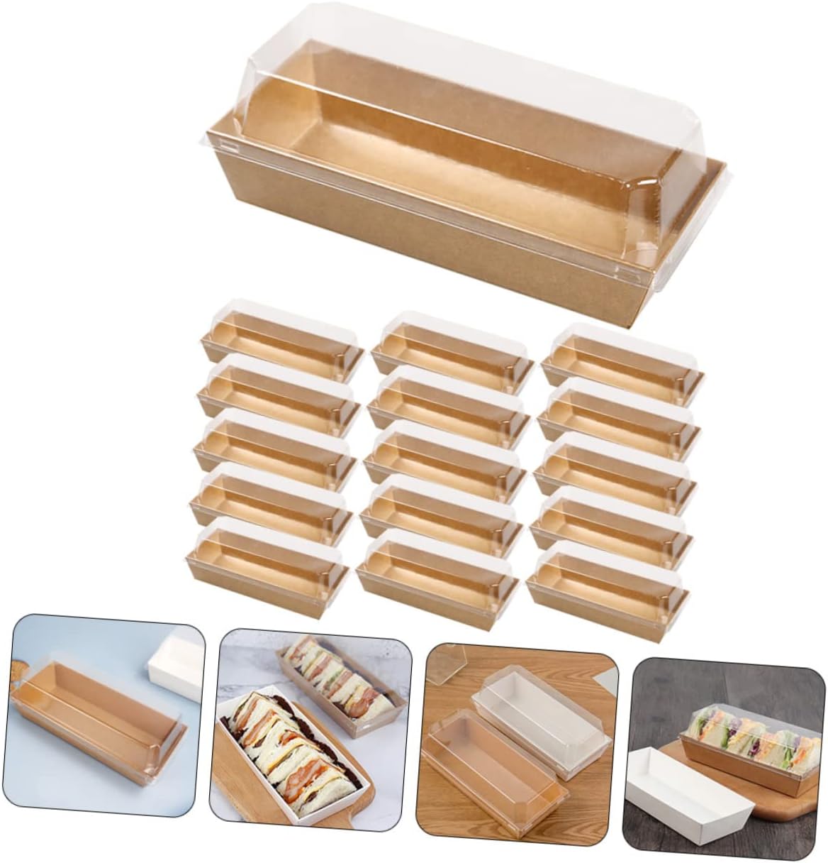 Roll Cake Containers 50pcs Sandwich Boxes Transparent Bakery Boxes for Baking Food