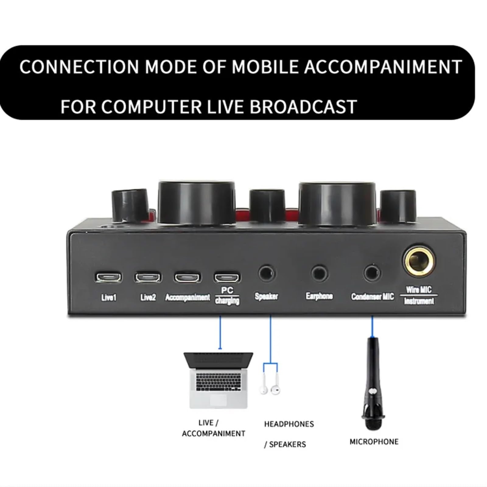 Mixer audio HD V8 Scheda esterna USB Cuffie Microfono Trasmissione live personale Webcast for telefono cellulare Computer PC Dj per DJ professionisti(V8S)