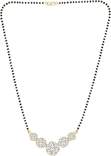 MEENAZ American Diamond Mangalsutra for women stylish Peacock vati wati 1gm gold mangal sutra short AD CZ Pendant Necklace design jewellery for women nallapusalu one gram 18 inch black beads chain -50