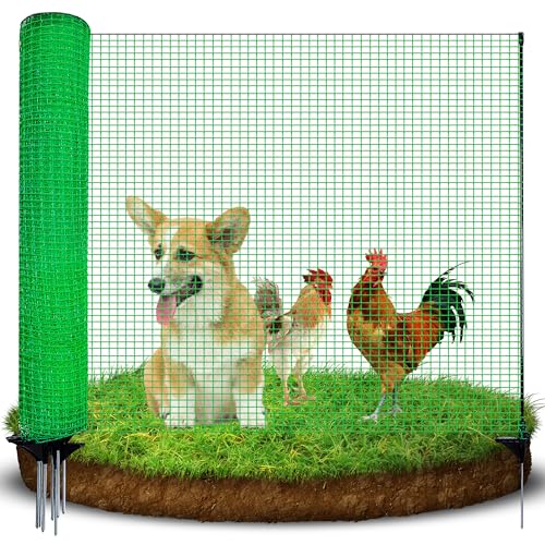 TITECK Temporary Fence with Posts 4x50 Plastic Fencing Garden Fence Animals Barrier with Fiberglass Stake Windbreak Rope Portable Snow Fences Fencing for Dogs Outdoors Backyard (Green)