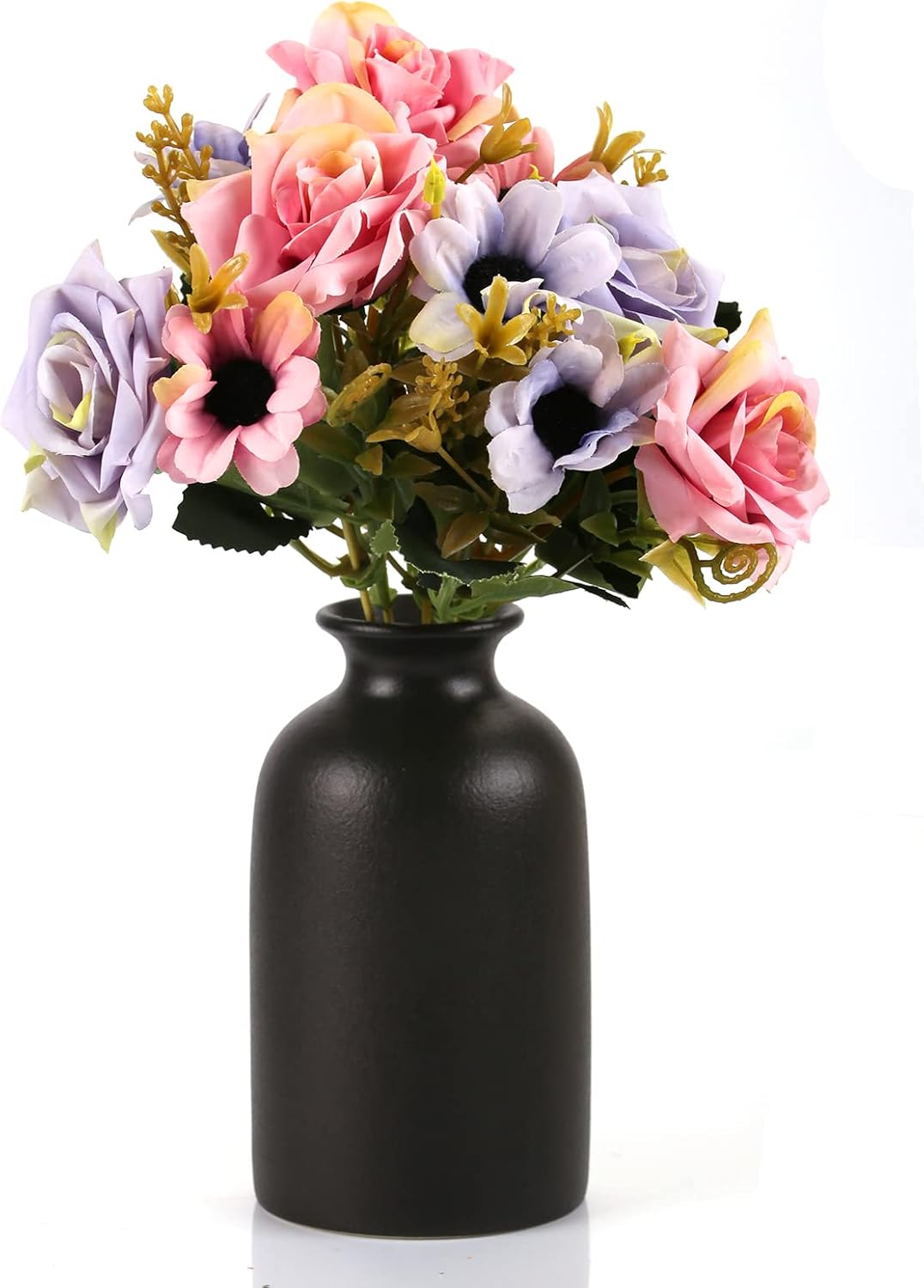 Ceramic Black Small Vase, Dry Flower Vases Minimalism Style for Modern Table Shelf Fit Fireplace Bedroom Kitchen Living Room Home Decor (Black, Small)