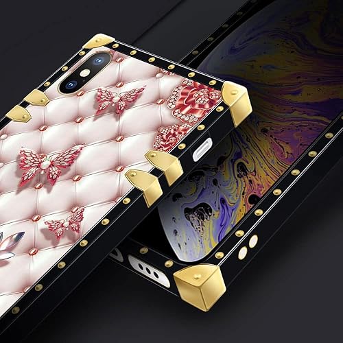 Miniatura 9 de Yuning419 Funda compatible con iPhone 15 Plus, diseño de diamantes de mariposa, para niñas y mujeres, decoración de lujo, cuadrada, suave, TPU a