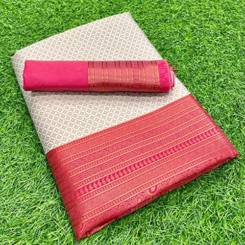 Image of ZECVA Women's Art Lichi Indian Traditional Style Silk Saree With Unstitched Blouse Piece